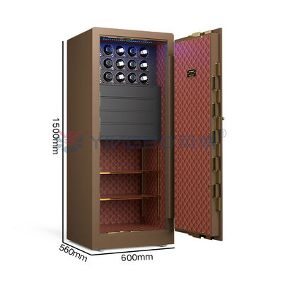 Katı çelik kahverengi mücevher kasası biyometrik parmak izi kilidi H1500mm lüks saat kasası