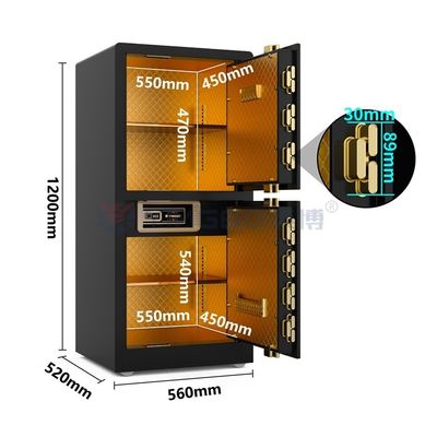 H1200mm Çift Alarm Çift Kapılı Ev Kasası Biyometrik Kasası Siyah